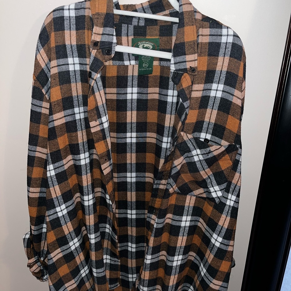 Plaid Flannel Shirt in Black, White, and Brown